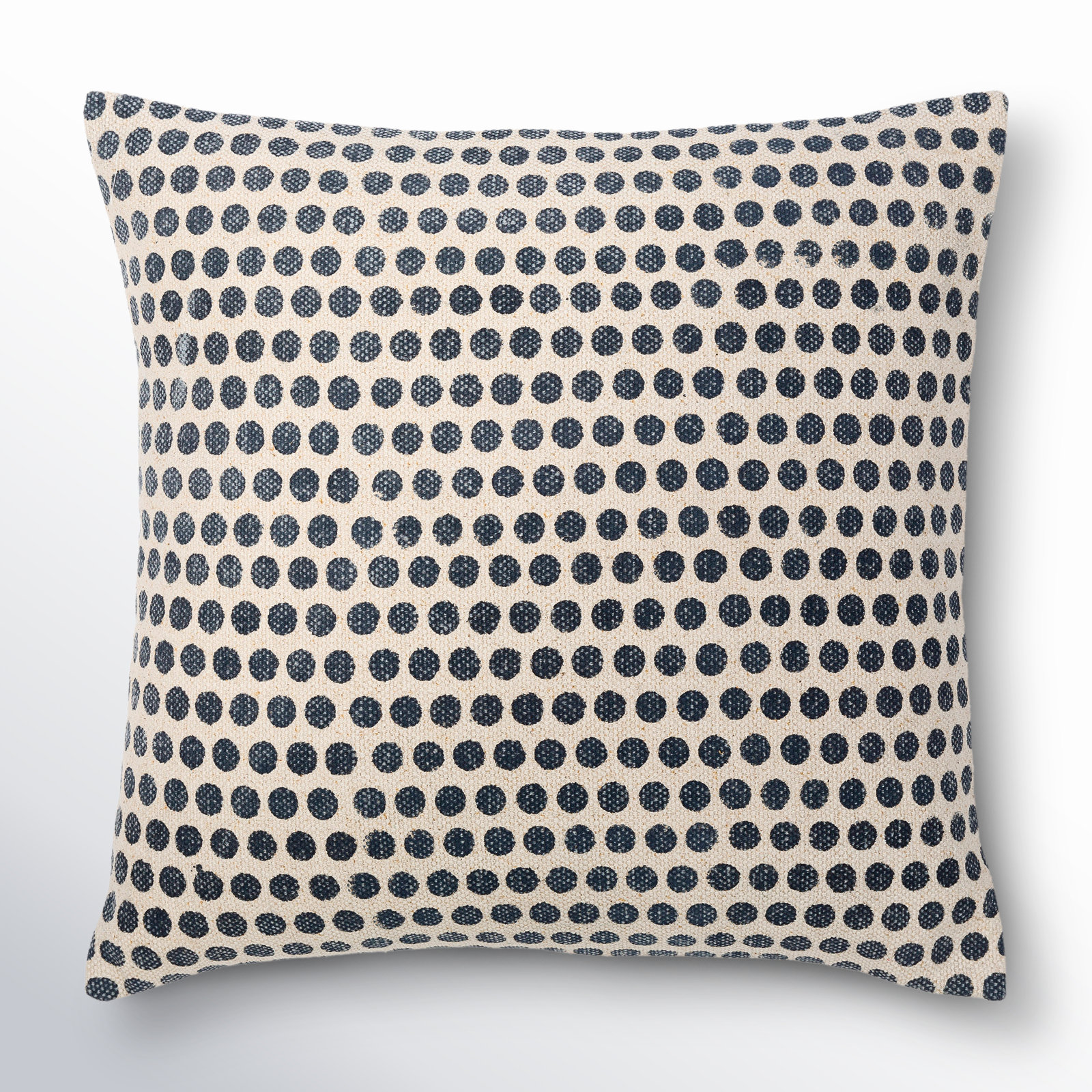 Zetta Polka Dots Cotton Throw Pillow, 18" x 18", Pillow Cover Only - No Insert, Light Beige/Dark Blue