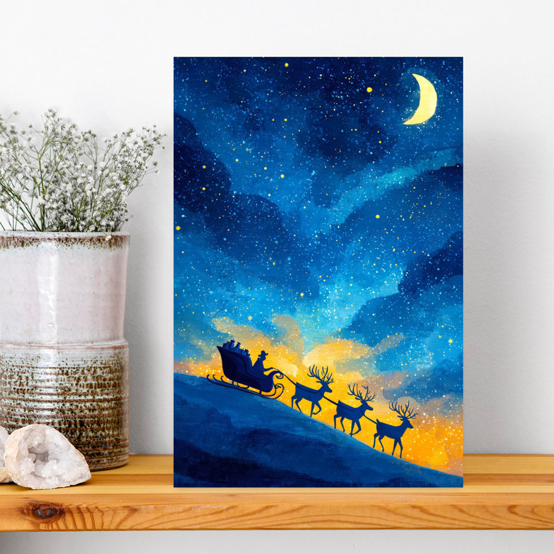 Santa'S Starry Journey Abstract Contemporary Winter Landscape Wall Art Print 1 Piece Wrapped Canvas Wall Art