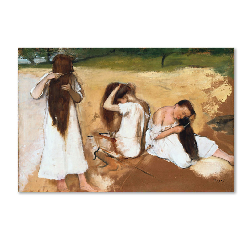 « féminine peignant leurs cheveux », reproduction sur toile tendue, H 12 po x l 19 po