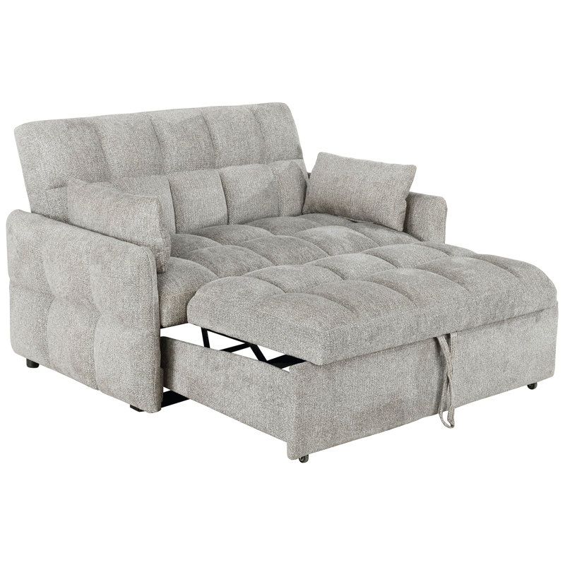 Chenille Upholstered Grey Pull - Out Bed With Memory Foam And Sleeper Design, Easy For Lounge Guest Use, Light Grey