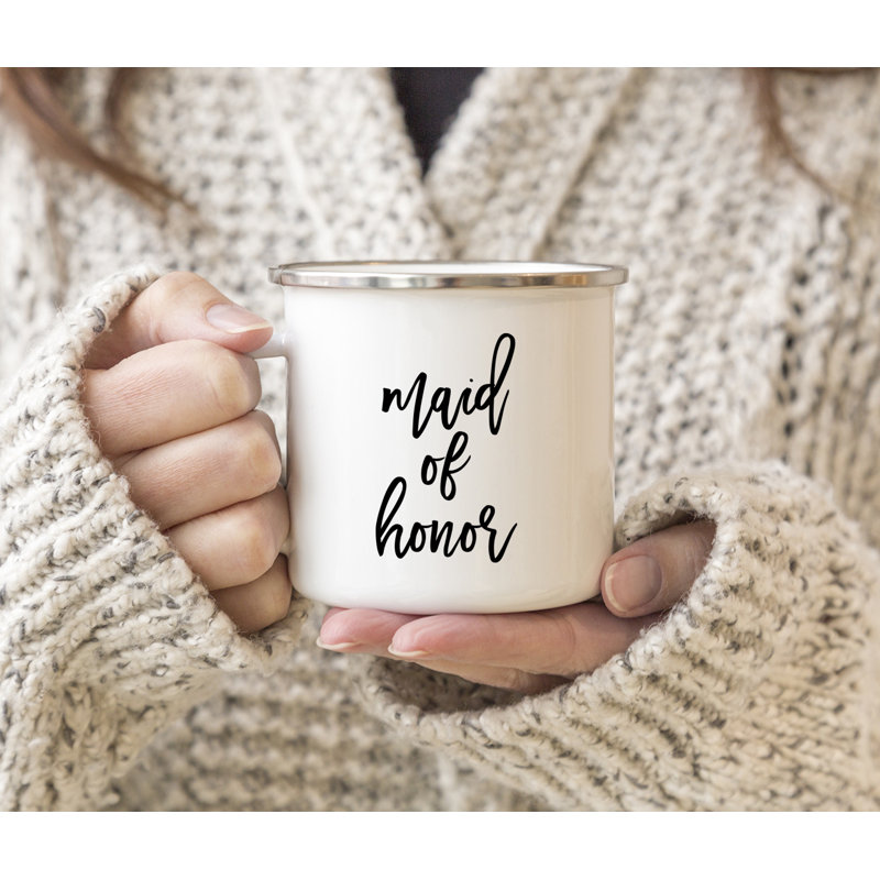 Cadeau de tasse de feu de camp en acier inoxydable, demoiselle d'honneur, paquet de 1, émail en métal à l'extérieur