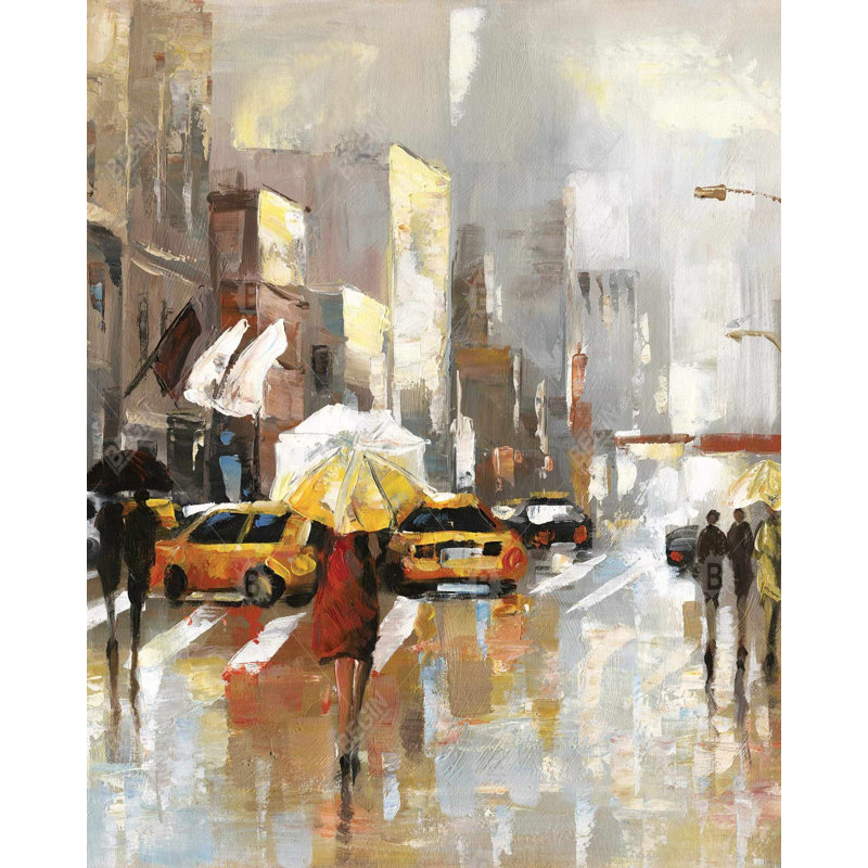 «People With Umbrellas Walking Across The Street» sur toile