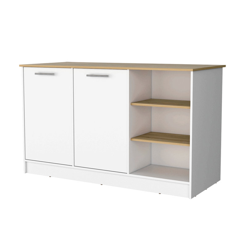 Black and Onyx Double Door Cabinets Kitchen Island, White/Natural Wood