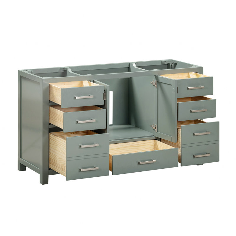 Meuble-lavabo simple 60 po avec plateau Souther, Marbre blanc de Cala, Nickel brossé, Vert fumée