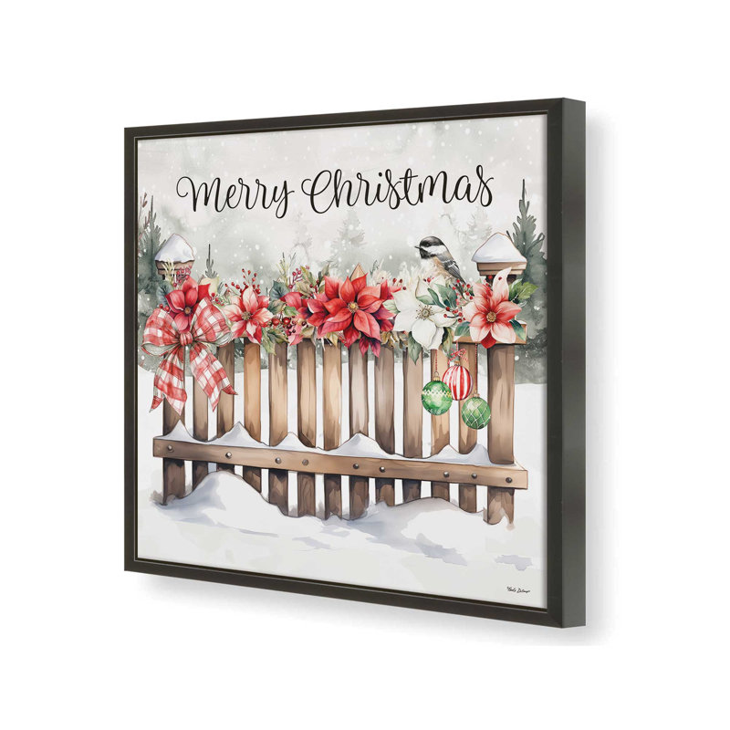 «Merry Christmas Fence» par Nicole DeCamp, reproduction d'art, L 30 po x H 30 po, Noir, Impression encadrée