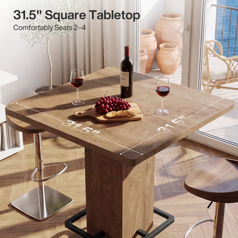 31.5" Square Bar Height Pub Table with Pedestal Base