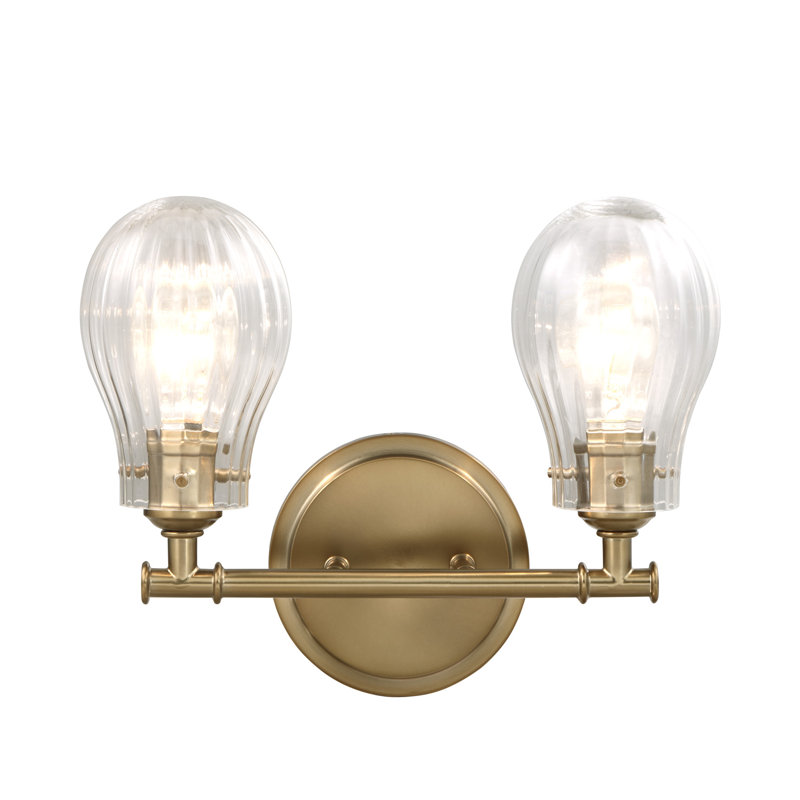 Antique Brass 2-Light Vanity Fixture with Clear Glass Shades