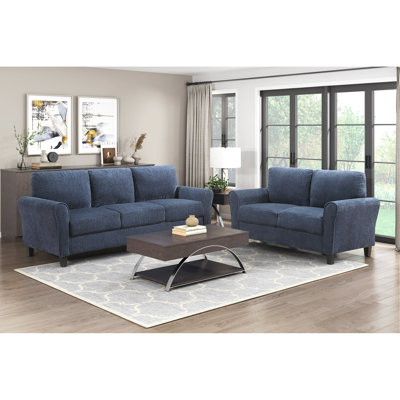 Contemporary 3-Seater Sofa Plush Foam Padded Blue Chenille Upholstered Pochet Coils Living Room Furniture 1pc