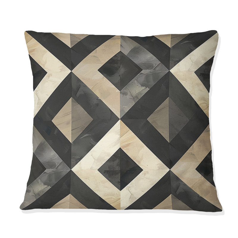 Motif de losanges gris moderne I - coussin décoratif moderne, H 16 po x l 16 po