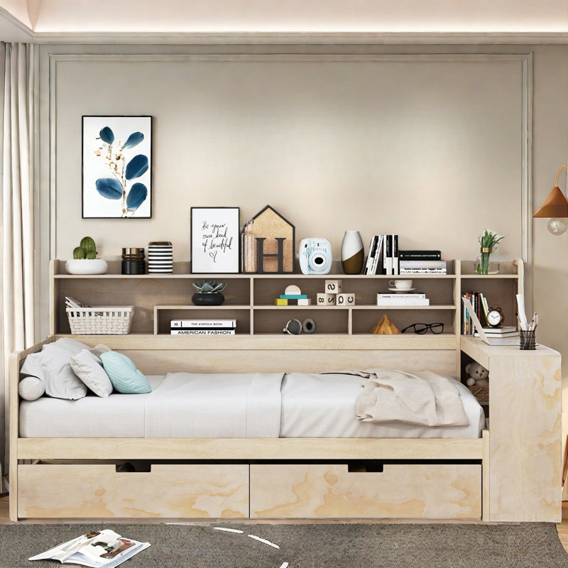 Rabito With Storage Shelves, Two Drawers And Study Desk, Natural