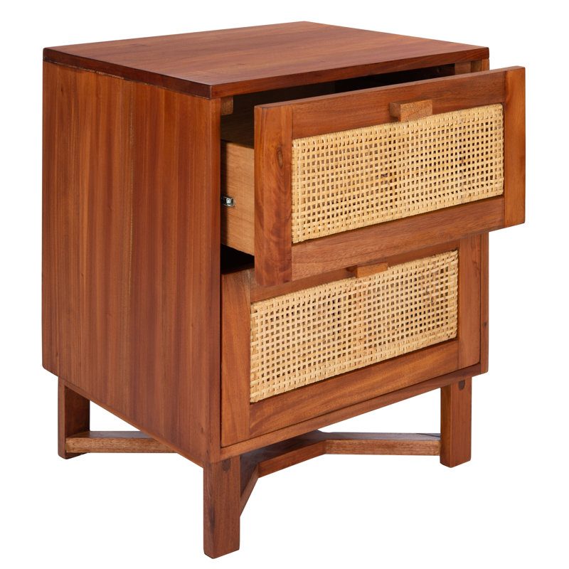 Boatwright 18'' W Nightstand – Contemporary Coastal Table with Rattan Cabinet & Crossed Base Design, Natural