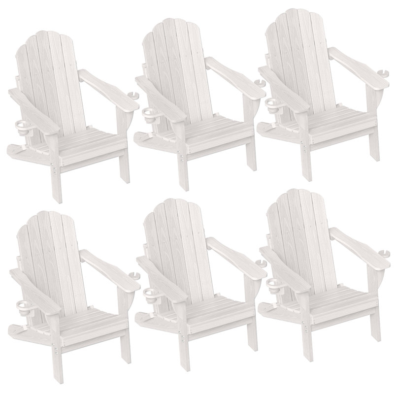 HDPE Adirondack Foldable Chair Wood Texture With Cup Holder(Set Of 6), White