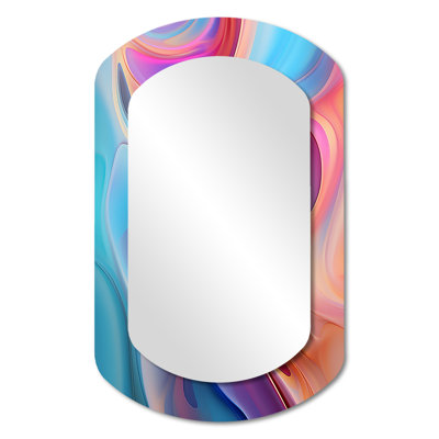Transitional pink and blue Shapes IV - Transitional Shapes Asymmetrical Mirror, Pink Cylinder Unique Wall Mirror, Printed Metal Art