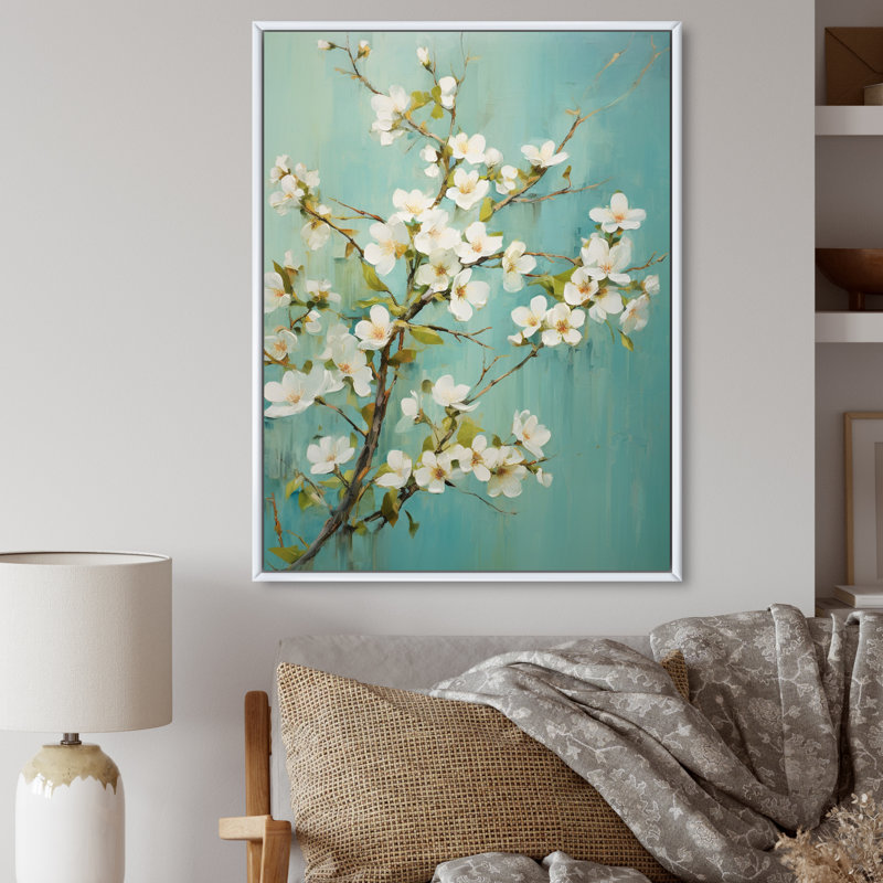 Fleur de pommier élégance monochromatique XXI - impressions sur toile florales, H 32 po x l 16 po x P 2 po