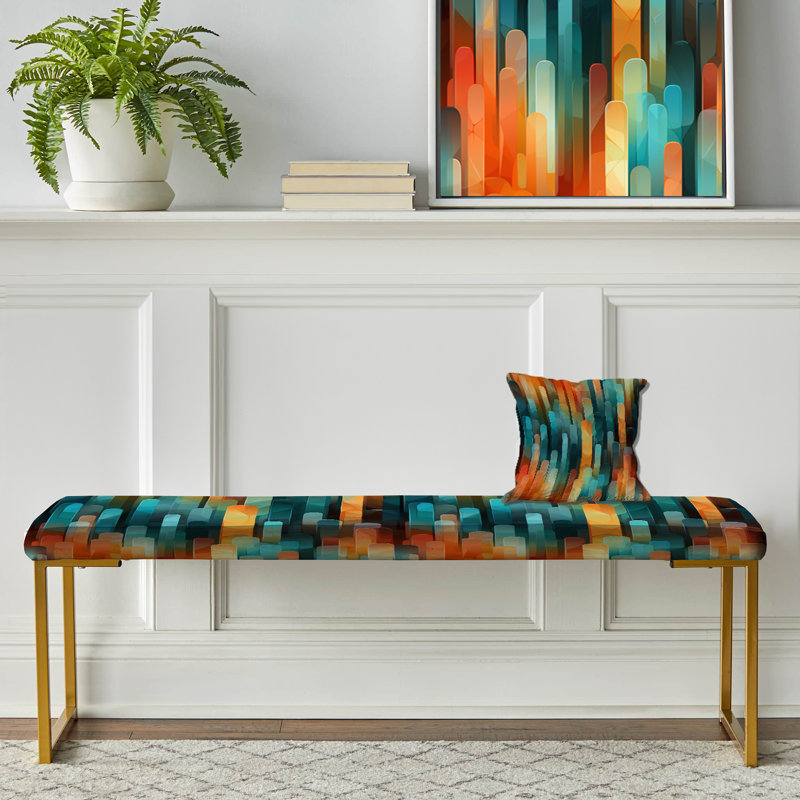 Poupart Abstract Popsicle Parade I - Striped Upholstered Gold Bench