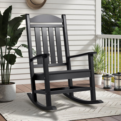 HDPE Porch Rocker Chair Black, Heavy-Duty Outdoor Patio Rocker with High Back for Ultimate Comfort