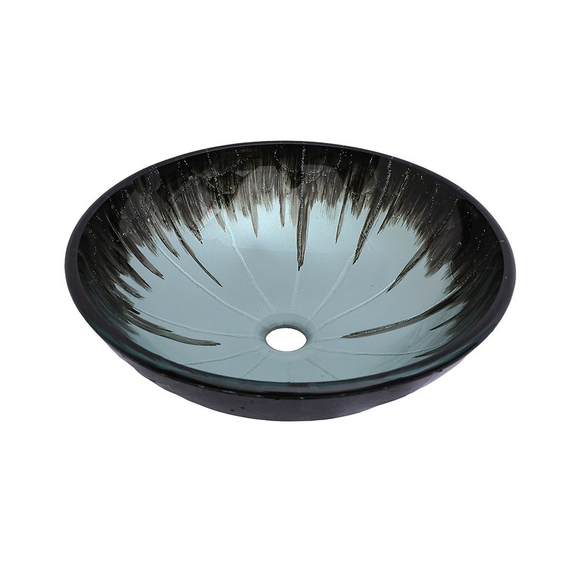 Lavabo vasque en verre trempé craquelé artistique avec bonde escamotable, meuble-lavabo de salle de bain ovale en verre trempé