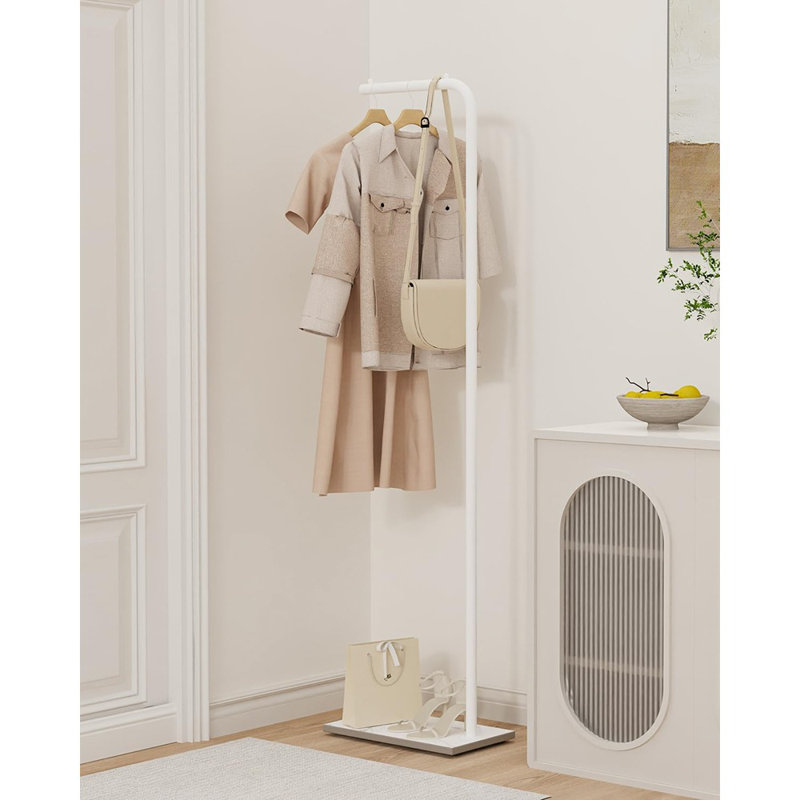 Portemanteau autoportant en métal blanc avec base en pierre, portemanteau stable pour vestes, chapeaux et sacs - chambre à coucher, couloir, entrée ou bureau