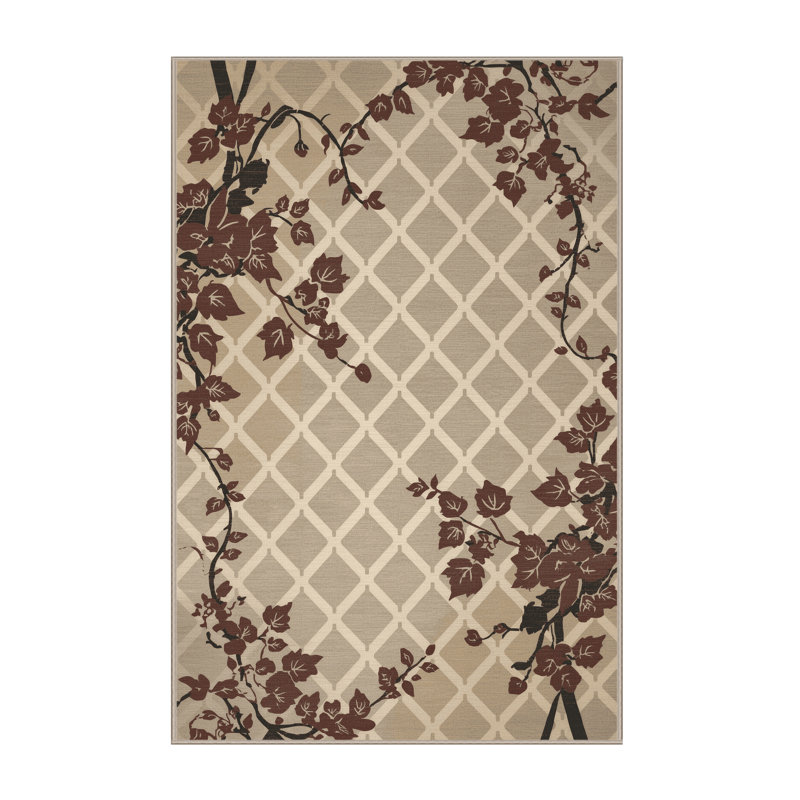 Machine Washable Ortmund Ivy Traditional Trellis Rug in Gray – Beige Binding, 2x5