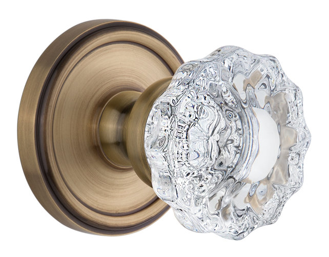 Rosette double avec bouton en cristal Grandeur Georgetown Rosette, Laiton rétro