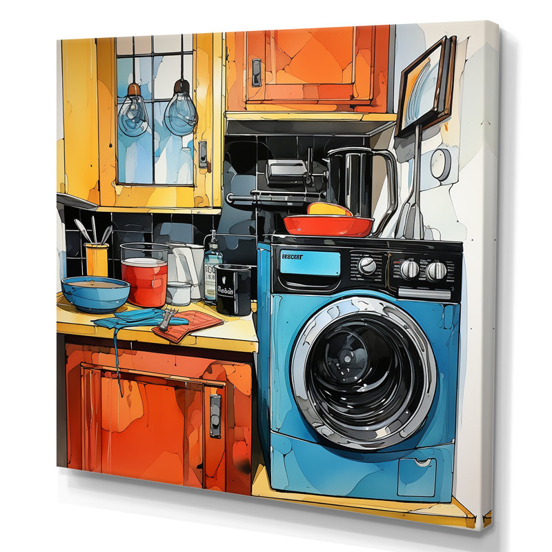 «Laundry Machines Laundry Day 2» - Art mural, H 30 po x l 30 po x P 1,5 po