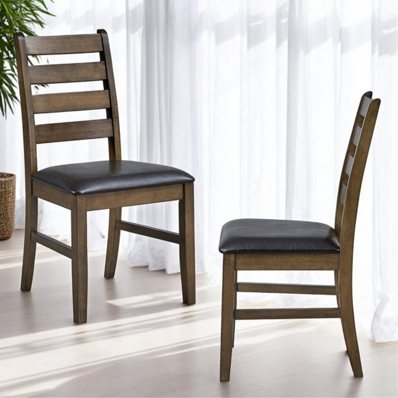 Ensemble de 2 chaises d'appoint en cuir synthétique brun et noyer Damica
