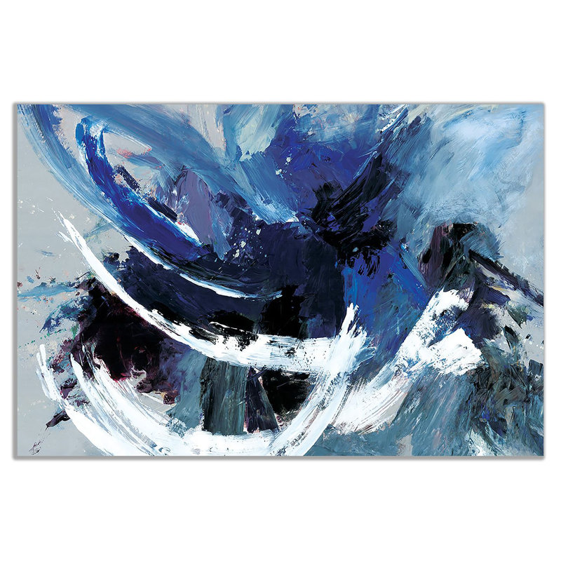 Blue White Abstract - Wrapped Canvas Painting, 91cm H x 61cm W