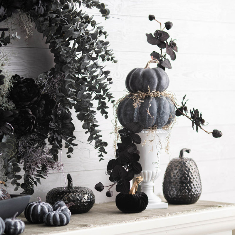 Mini Black Weathered Harvest Halloween Mini Pumpkin Set Of 7