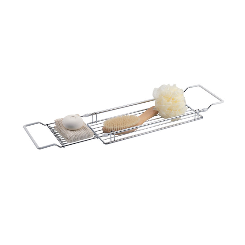 Plateau de rangement de salle de bain extensible en chrome, argent