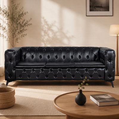 Comfortable Three-Seater Sofa with Removable Cushions and Sturdy Construction