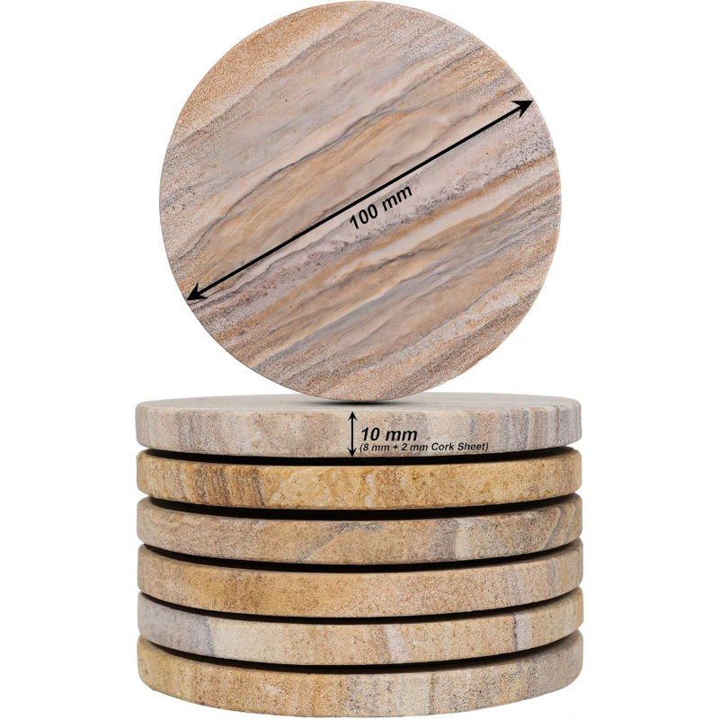 Sous-verres ronds fabriqués à la main et absorbant l'eau en grès pour boissons - 4 pouces de large en pierre assoiffée / sous-verres - fabriqués en grès arc-en-ciel (ensemble de 6 sans support)