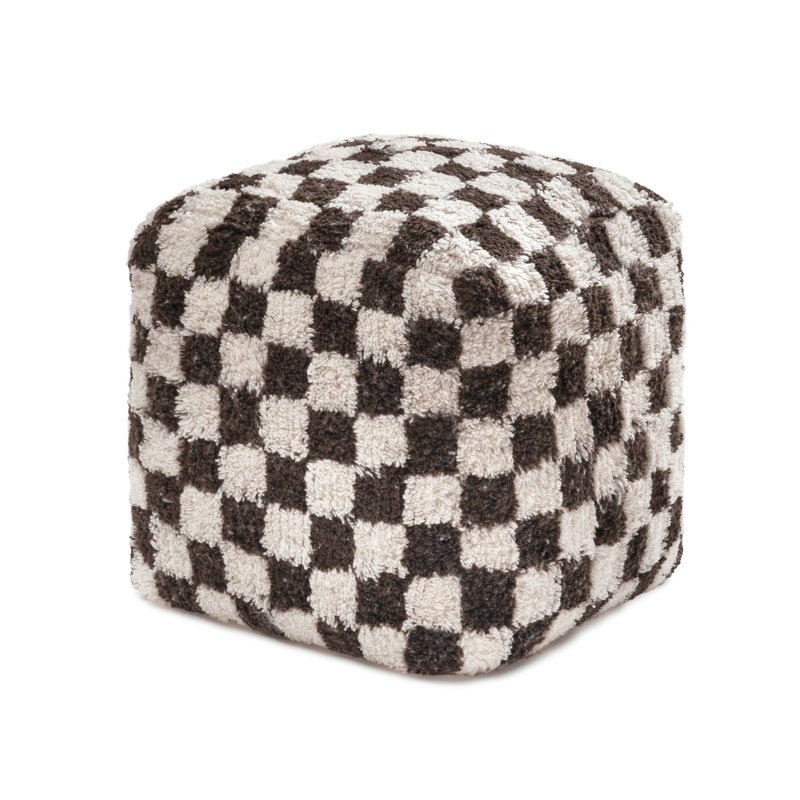 Marta 20" Brown Checkered Upholstered Pouf Ottoman, Brown