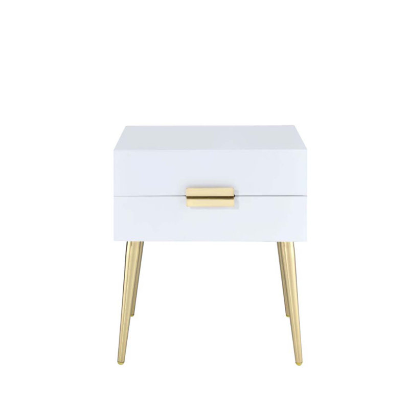 Table de bout rectangulaire à 2 tiroirs avec rangement H 24 po Leite, Blanc
