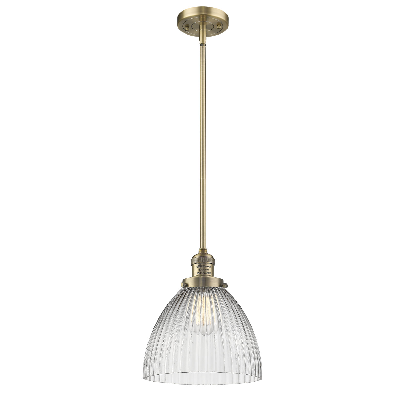 Montrose Single Light Glass Dimmable Pendant, Brushed Brass, 6 Watt Vinage LED Bulb