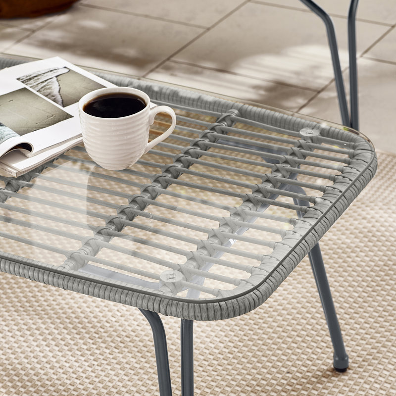 Chittum Outdoor 4 Seat PE Rattan Set & Coffee Table for Modern Boho Garden (Cover Included), Grey