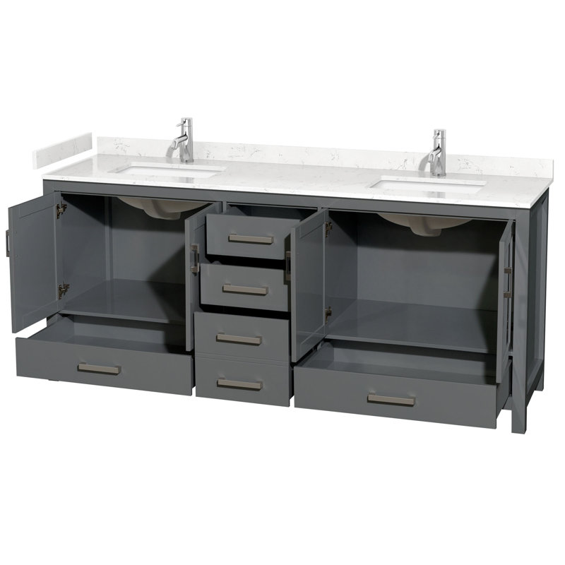Sheffield 80" Double Bathroom Vanity Set, Carrara Cultured Marble, Dark Gray