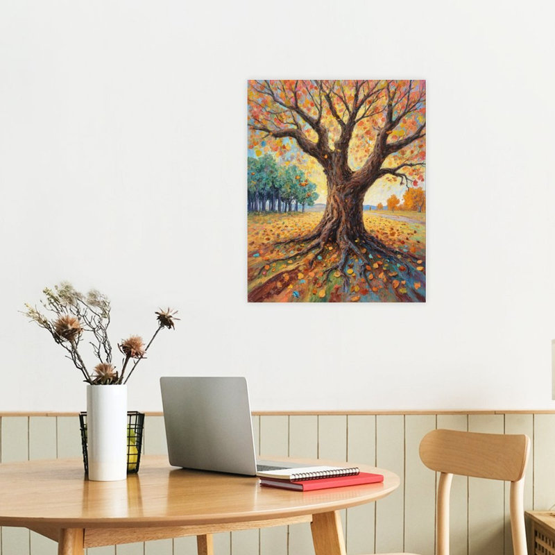 Arbre d'automne avec racines tentaculaires, cadre en bois intégré, 16 x 20