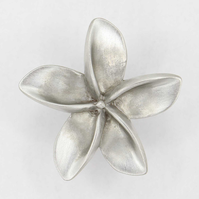 2" Plumeria Flower Medium Knob, Brushed Nickel, 1.75" L x 1.75" W, 2