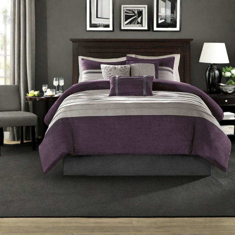 Luxurious 7-piece Faux Suede Bedding Set, Queen Size, Transitional Style