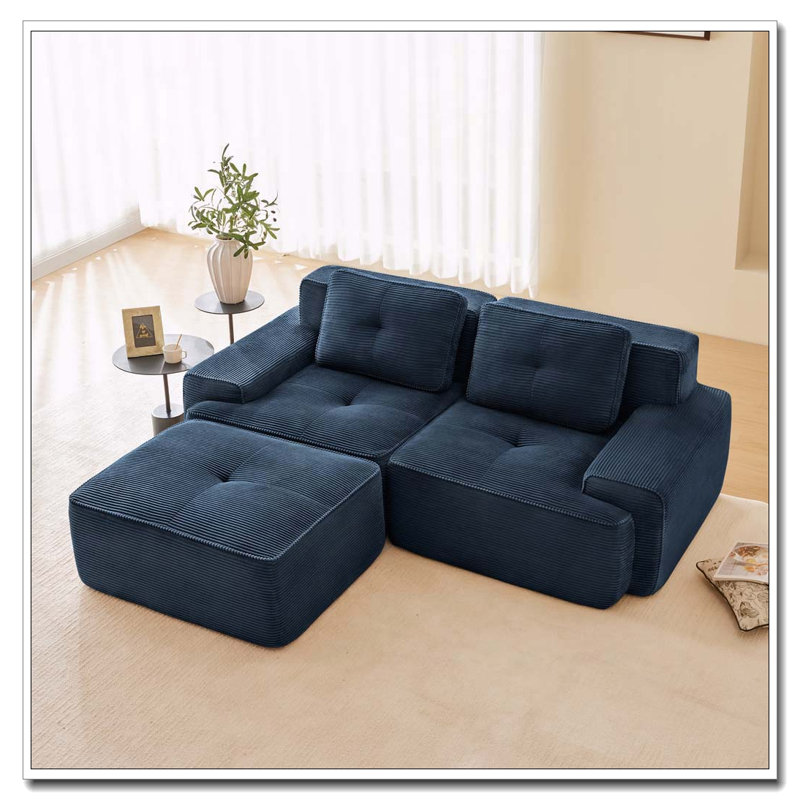 Canapé moderne en velours côtelé, Bleu - 2 sièges + 1 fauteuil