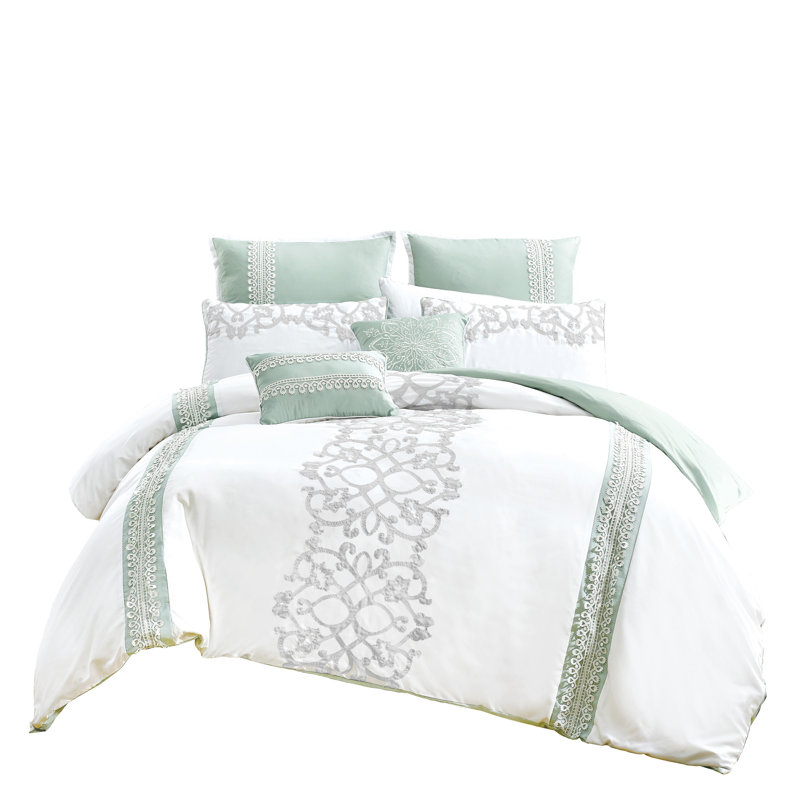 Chaela Polyester Damask Comforter Set, Queen Comforter + 6 Additional Pieces