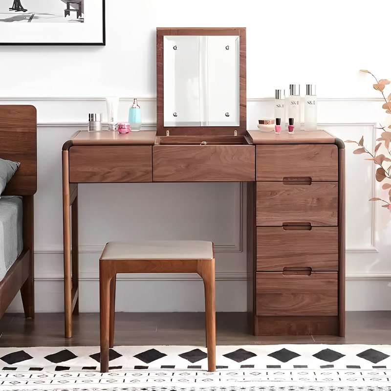 Japanese simple black walnut dressing table