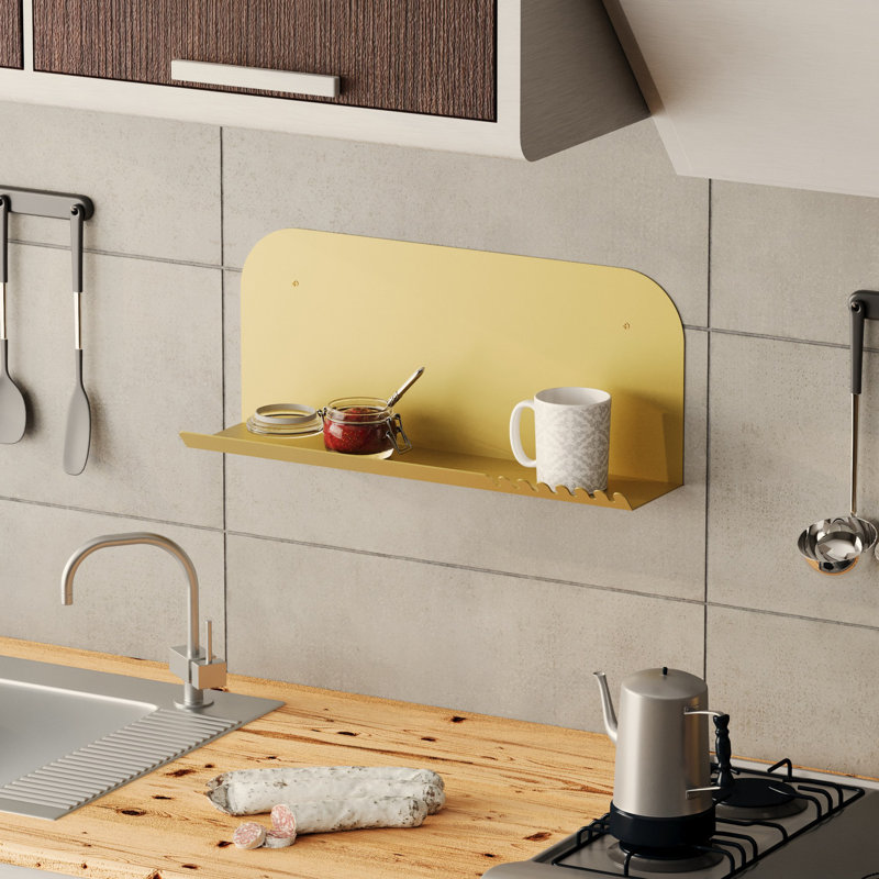 Locelso 100% METAL Floating Shelf, Gold, 23cm H x 55cm W x 12cm D