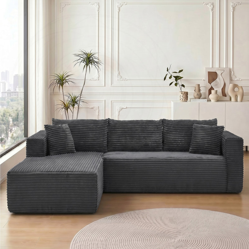 Canapé modulaire en L avec tissu velours côtelé, Grey