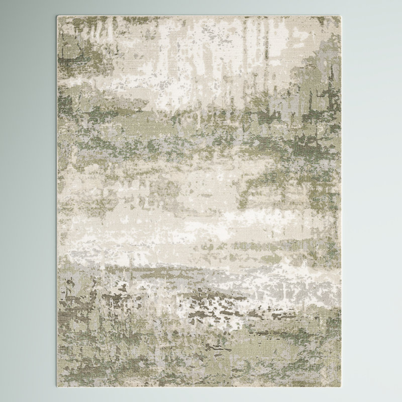 Tapis abstrait vert / gris / ivoire / beige Belinda, Rectangle 5 pi 3 po x 7 pi 6 po