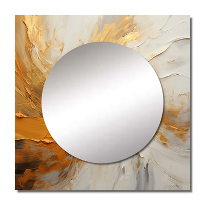 Danwati - Gold And Beige Soft Wave Paint I Abstract Shapes Square Mirror Wall Art For Bathroom