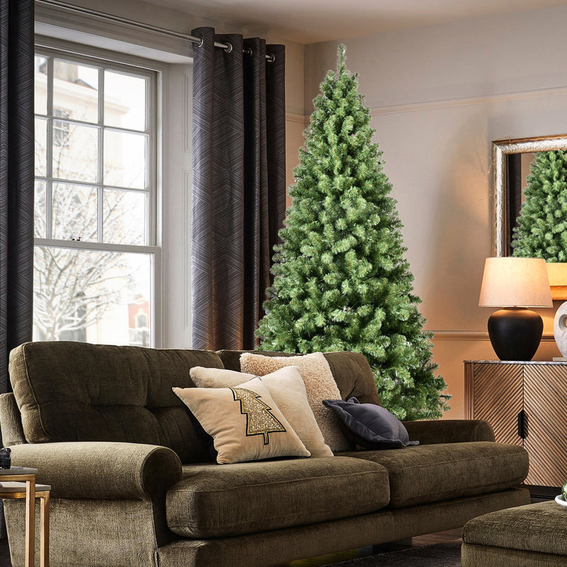 Arbre de Noël 9 pi pré-éclairé avec 650 lumières de sécurité, embouts de branches de 1930, fil à mémoire facile à installer, arbre de fêtes robuste, lumières chaudes, métal assemblé pour plus de stabilité