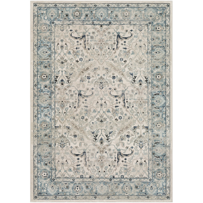 Tapis oriental gris / bleu sarcelle Herschell, Rectangle 2 pi x 2 pi 11 po