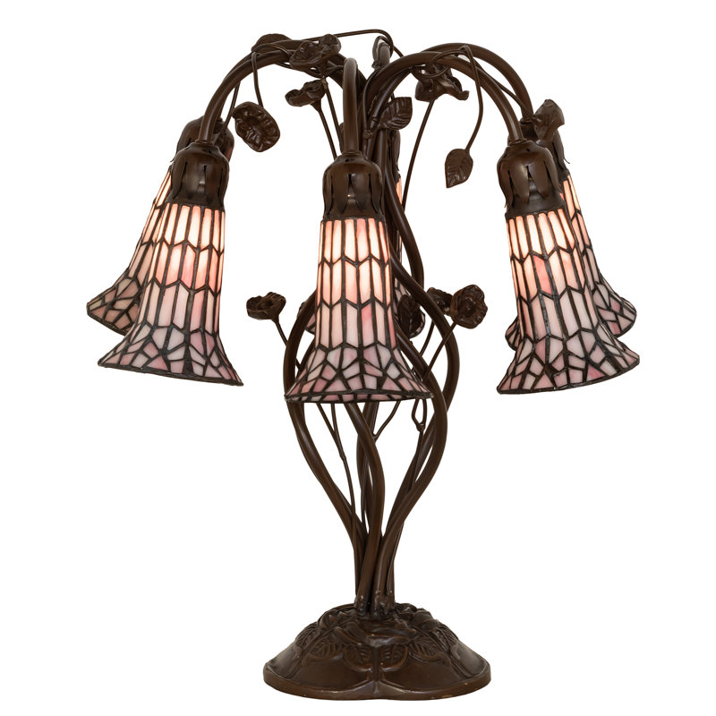 Lampe de table 6 lumières de haut en verre teinté 19 "Pond Lily, Rose