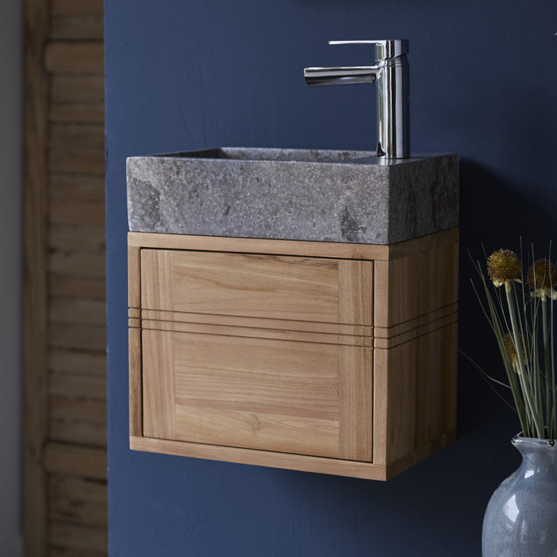 Basic - Solid teak and grey marble basin unit, Grey